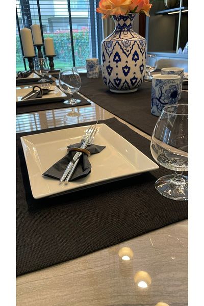 Decamor home Set de 7 bucăți negru american de serviciu și alergător (NU INCLUDE șervețele)