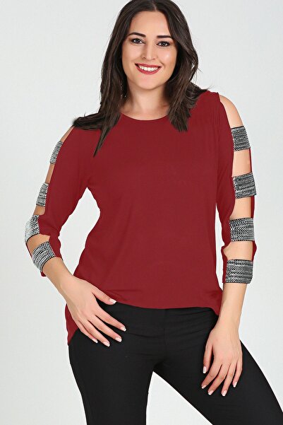 Curvy Trend Silver Banded Sleeves Plus Size Blouse
