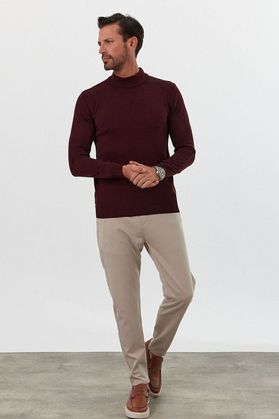 Livio Ferri мъжки трикотажен пуловер Slim Fit с висока яка - полувисока яка