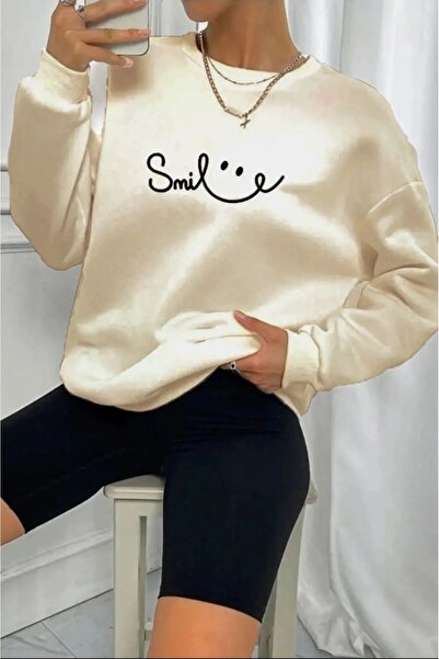 BOHEMGİYİM Ženska majica sa širokim krojem i printom belog osmeha