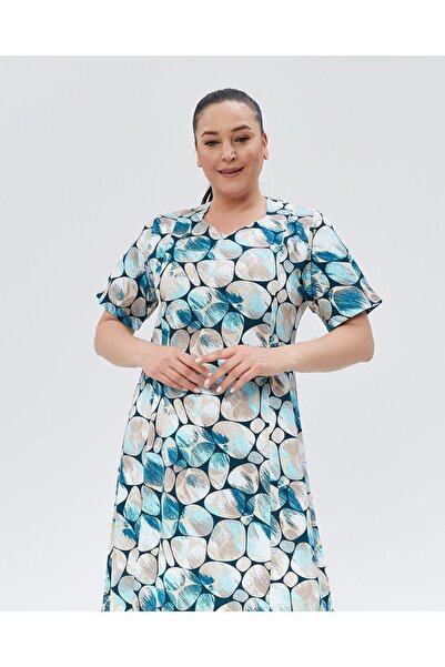 ÖNE BUTİK Rochie de vară de mărime mare pentru femei, din bumbac pieptănat cu guler mixt İlahta