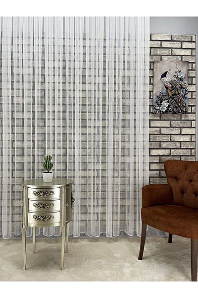 Taç Chain Striped Tulle Curtain 1/2 (Sparse Pleat)