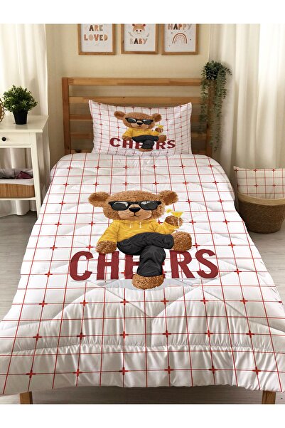 Evmila Двосторонній ковдра з капітоном з малюнком ведмедика - односпальний ко...