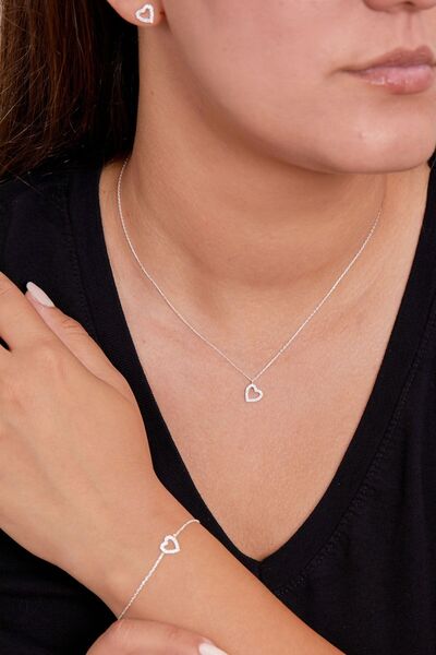 Elika Silver 925 Ayar Gümüş Kalp Model Üçlü Set ELKSET80075