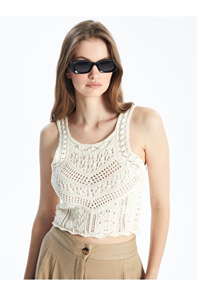 Dexia Μπλούζα πλεκτό με λεπτομέρεια αμάνικο πλεκτό εκρού