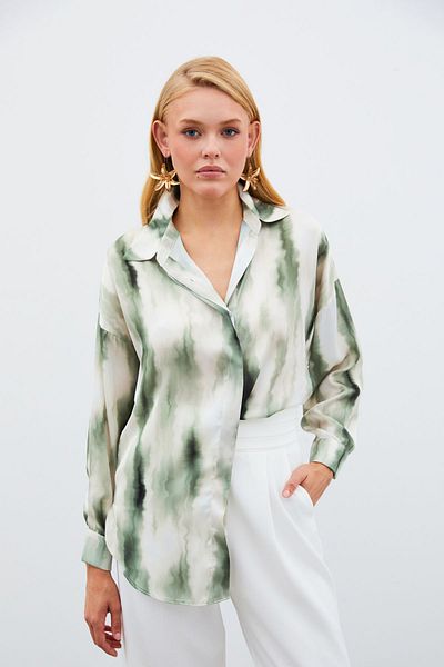 Sateen Wide Patterned Shirt - Khaki