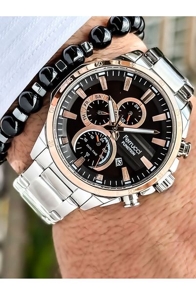Ferrucci Functions Active Silver Color Steel Cord Waterproof Men's Wrist Watch Rosary Bracelet