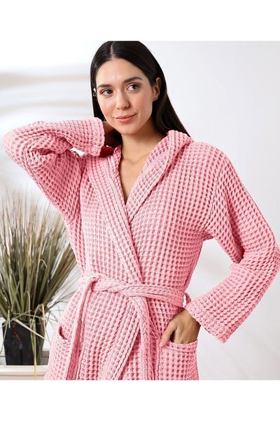 destinyhometex Ροζ Unisex μπουρνούζι με κουκούλα 100% βιολογικό βαμβάκι