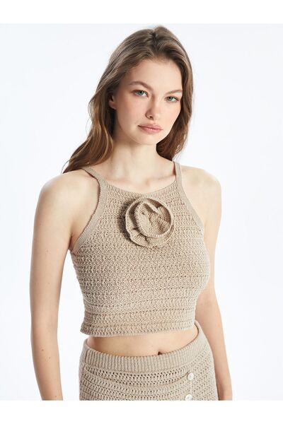 Dexia Μπλούζα πλεκτό Balzona Ecru - Πλεκτό και λεπτομέρεια λουλουδιών, αμάνικο