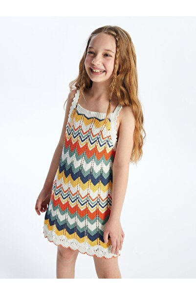 Dexia Soledad - Örgü Detaylı Askılı Zigzag Desenli Triko Elbise - Multicolor