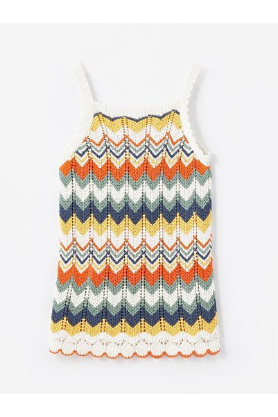 Dexia Soledad - Örgü Detaylı Askılı Zigzag Desenli Triko Elbise - Multicolor