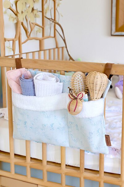 HAMUR Practical Hanging Organizer Baby Stroller Crib Edge Fluffy Organizer Solid Green