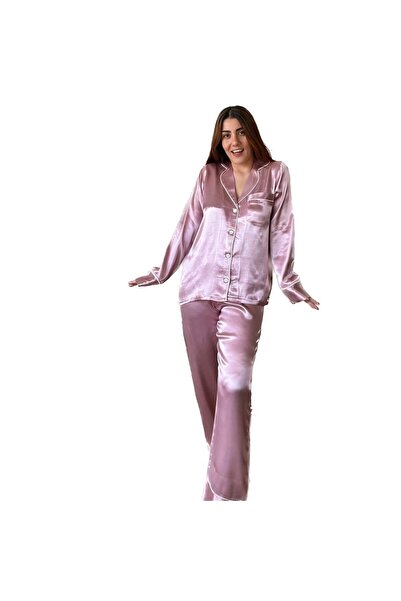 Serbella Pink Satin Long Sleeve Pajama Set