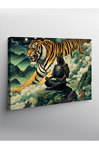 karizmart Kanvas Tablo Meditasyon Yapan Samuray Ve Dev Kaplan