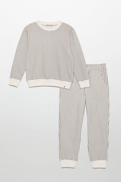 for you kids Ecru Striped Top and Bottom Set