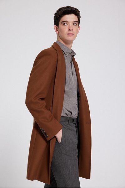Twn Slim Fit Camel Viscose Mixed Coat