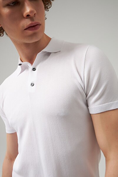 D'S Damat Πλεκτό μπλουζάκι πόλο Ds Damat Slim Fit Λευκό μονόχρωμο πλεκτό ρεγιόν