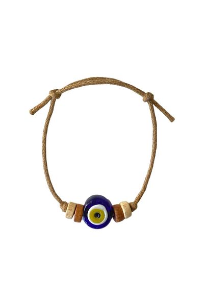 TAKI BY EKİN Dark Blue Glass Evil Eye Beaded, Wooden Beaded Baby/Child/Adult Bracelet