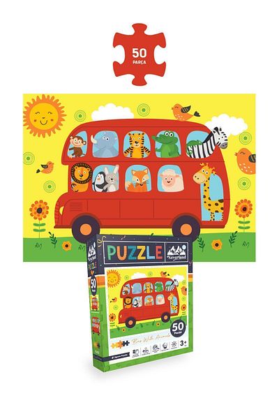 Neverland 3-Piece Children's Puzzle - 50 Pieces with Animals Bus and Moon Animals and Mermaid