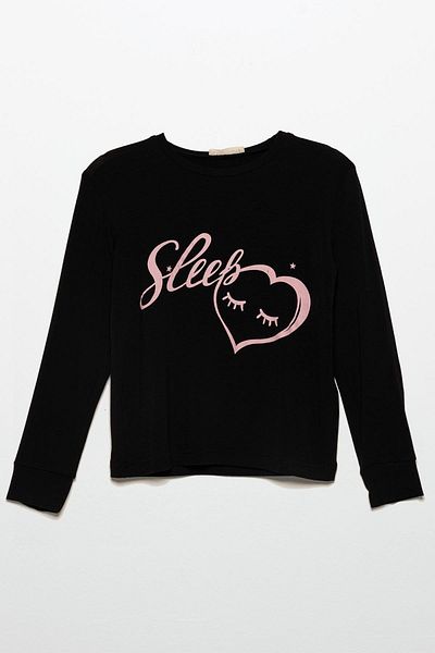 for you kids Set de pijamale negre din viscoză naturală cu imprimeu Sleep Heart