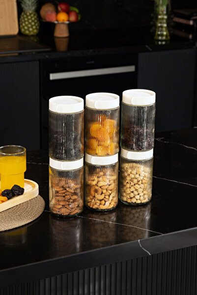 La Casa Art 6'lı Cam Kavanoz Erzak Bakliyat Saklama Kabı Takımı Mutfak Düzenl...