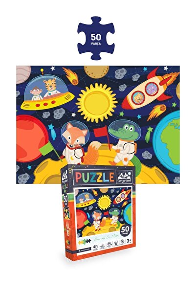 Neverland 4'lü Çocuk Puzzle - 50 P. Otobüs Ve Ay Hayvanları Ve 100 P. Hayvan Dünya Haritası Ve Gezegenler