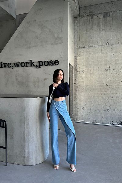 XRAY JEANS Pantaloni largi din denim albastru cu fustă cu talie înaltă de damă