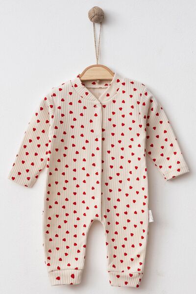 Beniizle Patterned Little Hearts Girl Snap Jumpsuit