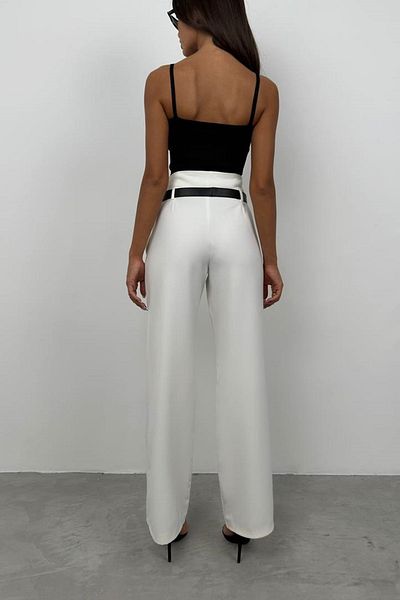barış sülün lovebox Pantaloni albi de damă cu talie înaltă și detaliu curea - 24S01001