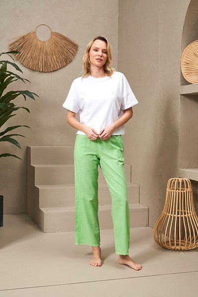 PJS 25121 Set de pijamale din bumbac cu mânecă scurtă, cu gât turnu, pentru femei