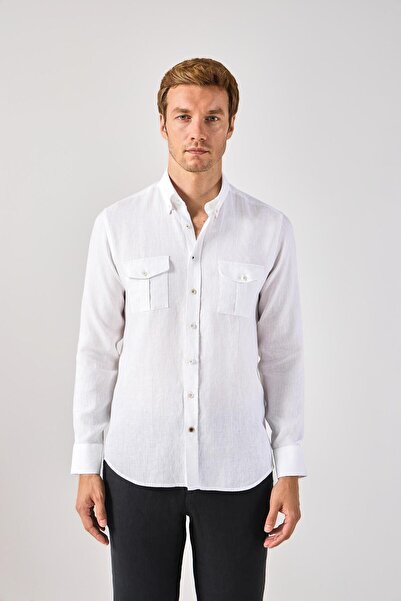 Paşahan Ανδρικό πουκάμισο Comfort Fit από 100% λινό - Κουμπιά πέτο και διπλές τσέπες