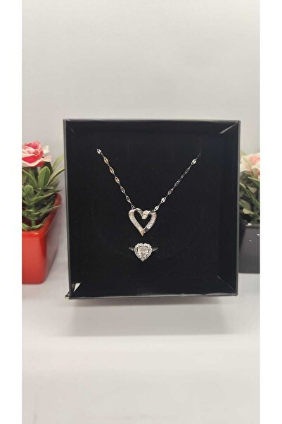 JUPİTER HOME Çelik Gümüş Pandora,s Yüzük Düğümlü Kalp Kolye Ve Yüzük Setti Ciddi Ilişki Yüzügü Annelerdogum Günü