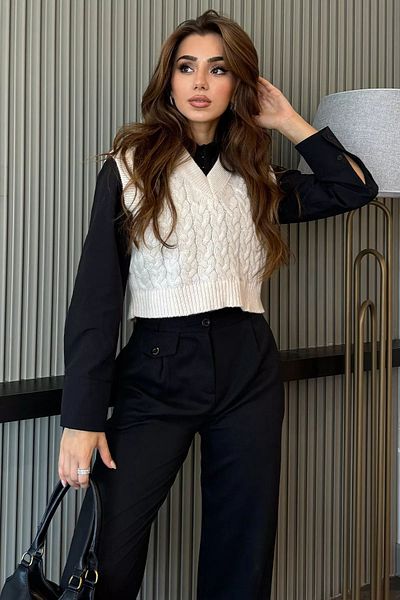 GÜLSELİ Women's Knitwear Sweater - Cream V-Neck
