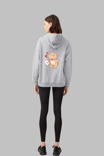 Nyda Collections Унисекс сив оверсайз кардиган - 3 прежди, с щампа Love, рельеф на памук