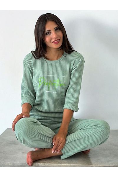 FAMES PİJAMA Corduroy Camisole Cotton Flared Νέας σεζόν Μεγάλο Μέγεθος Σπίτι (MINT CAMISOLE)