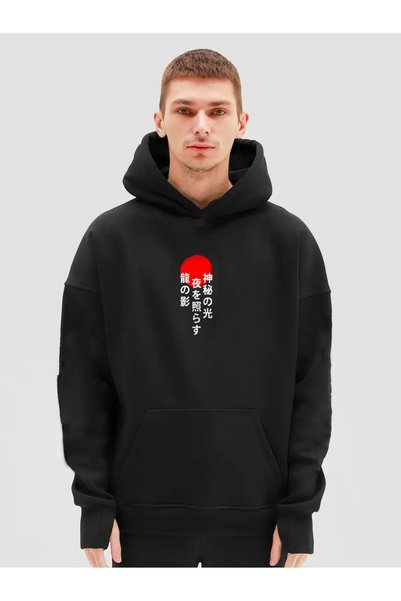 SELF CONTROL Kırmızı Ejderha Dragon Japonca BASKILI 100% PAMUKLU | Oversize Hoodie Unisex