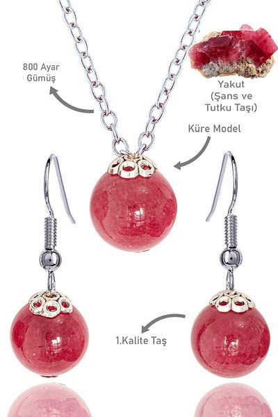 Erilsa Ruby Stone Globe Model Necklace and Earring Set - Silver Apparatus