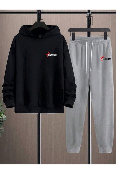 EFFRENATU Σετ αθλητικών φόρμων με κουκούλα μεγάλου μεγέθους - Μοντέρνα ρούχα με στάμπα (ρούχα)