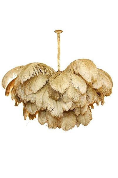 HALKEDON DESIGN Golden Amber Deve Kuşu Tüyü Avize