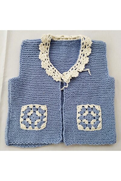 Bircan Hediyelik Mavi El Örgüsü Robadan Bebek Yeleği 3 Yaş