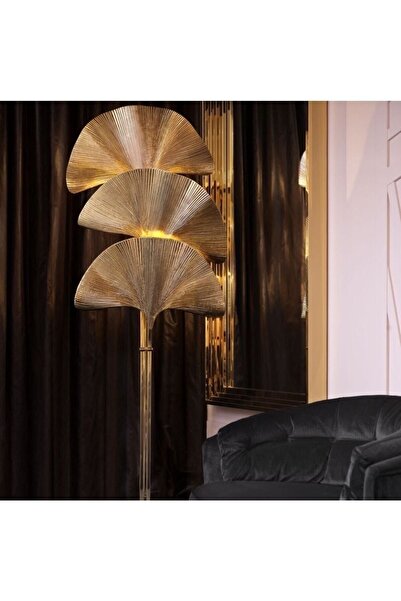 VİSENTE HOME Şık Gold Döküm Lüks Yelpaze Yaprak Lambader