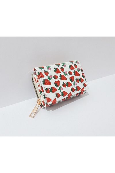 renkli çiçekler Children's Wallet 11X8 cm Strawberry Patterned Children's Wallet