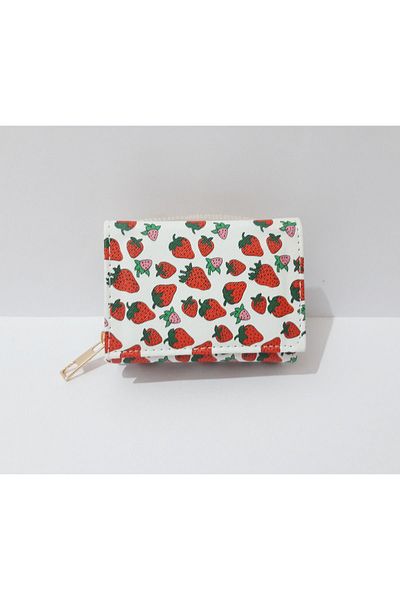 renkli çiçekler Children's Wallet 11X8 cm Strawberry Patterned Children's Wallet