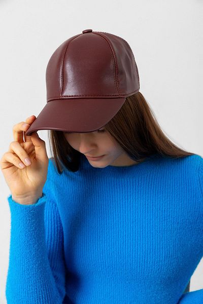 Luminos Butik Claret Red Leather Baseball Hat - Plain Visor, Simple Stylish Design Spk1104