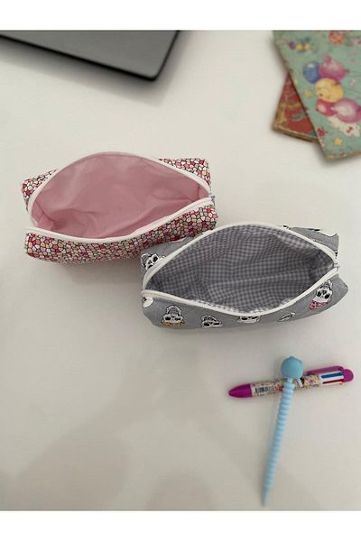 Daisy Gray and Pink Square Pencil Bag - Skull Design