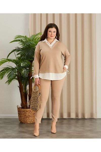 Te&Te Shirt Collar Plus Size Women's Blouse