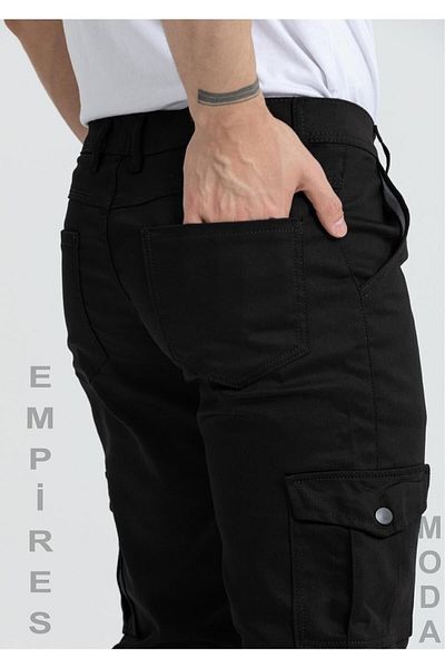 EMPİRES MODA Black Rubber Leg Men's Cargo Pants