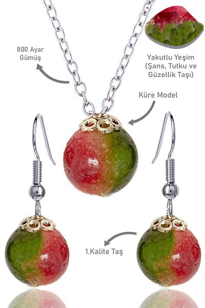 Erilsa Jade Globe Model Necklace and Earring Set - Silver Apparatus