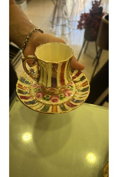 Vintage طقم فناجين قهوة مرسومة يدويًا من ESTERHOMEDECOR مكون من 6 قطع