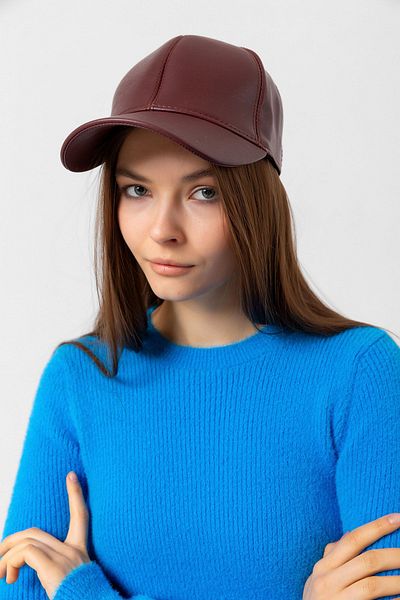 Luminos Butik Claret Red Leather Baseball Hat - Plain Visor, Simple Stylish Design Spk1104